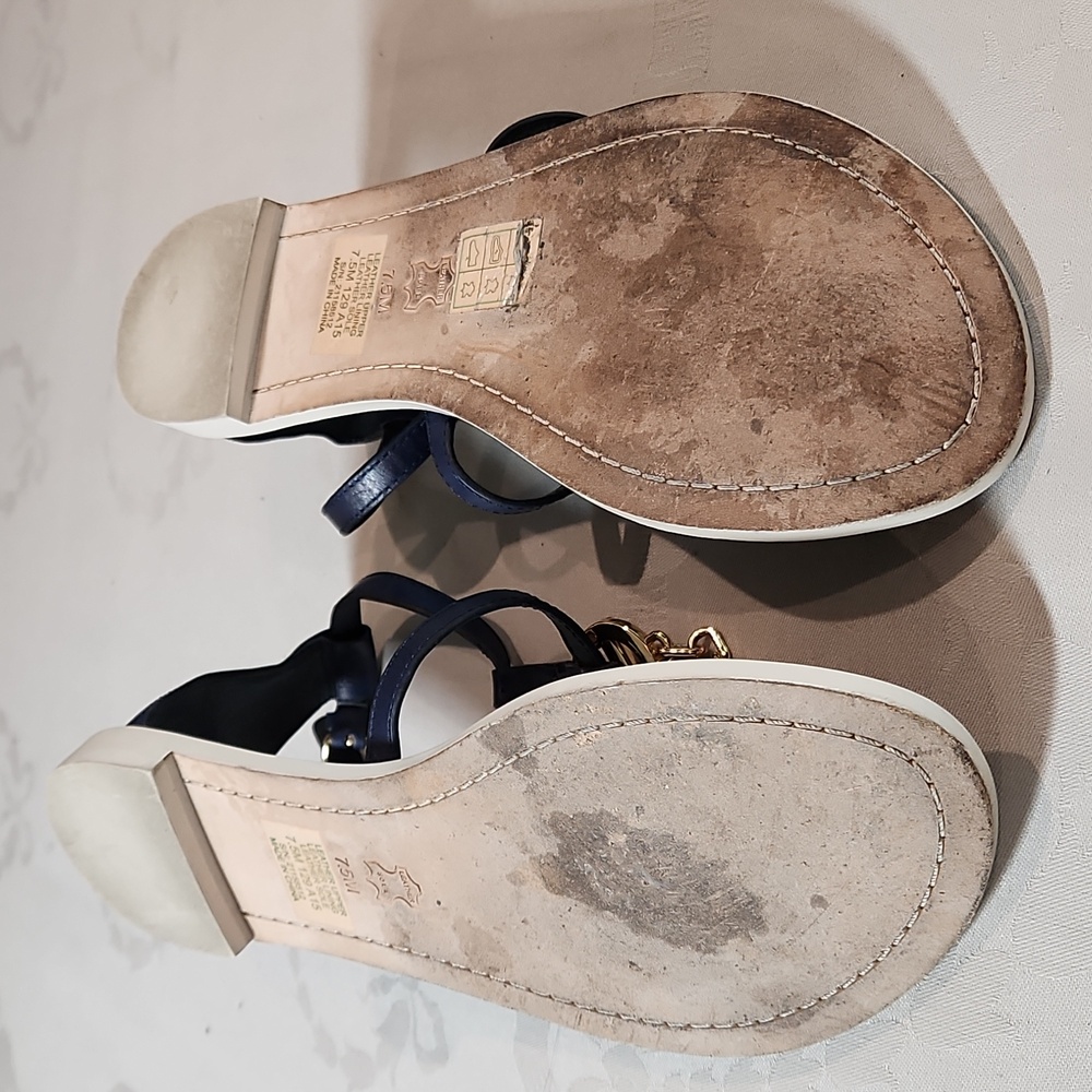 Tory Burch Navy and Gold Sandals - Picture 3 of 5